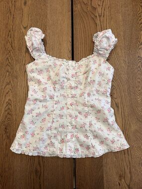 Hollister Floral On/off-the-shoulder Ruffle Trim Poplin Blouse, Size XS